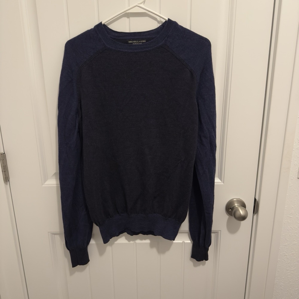Brunella Gori Dark Blue 2 Tone Merino‎ Wool Sweater Size Large